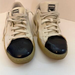 Puma White Leather Sneakers with BlackPatent Leather Toe Men’s 12